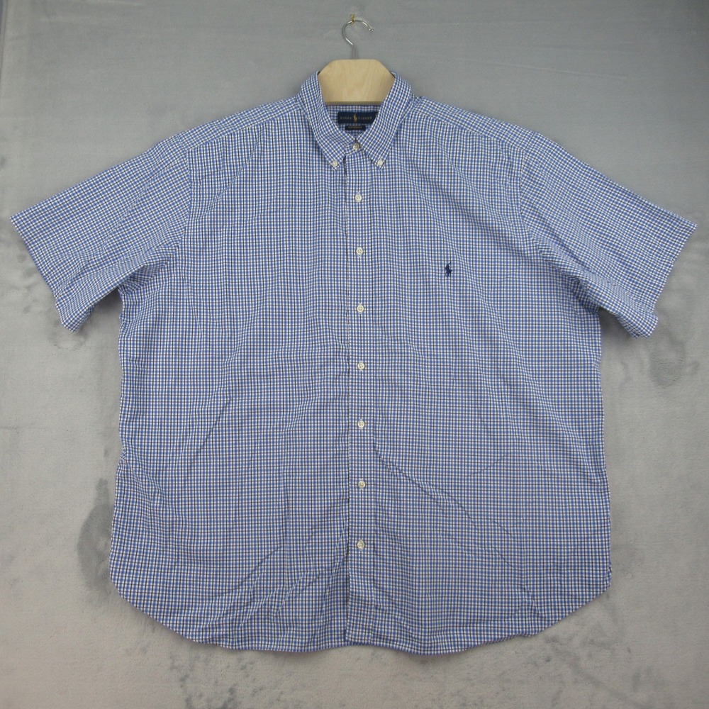 Polo Ralph Lauren Performance Shirt Mens 3XB Blue Gingham Short Sleeve Button Up